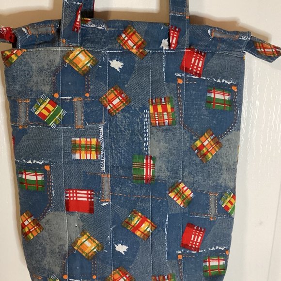 Handmade Small Denim Tote Shoulder Bag With Funny Face Cute Core Hippie Y2K - Picture 6 of 6